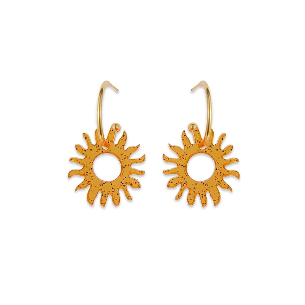 Sun Hoop Earrings - Translucent Orange Glitter
