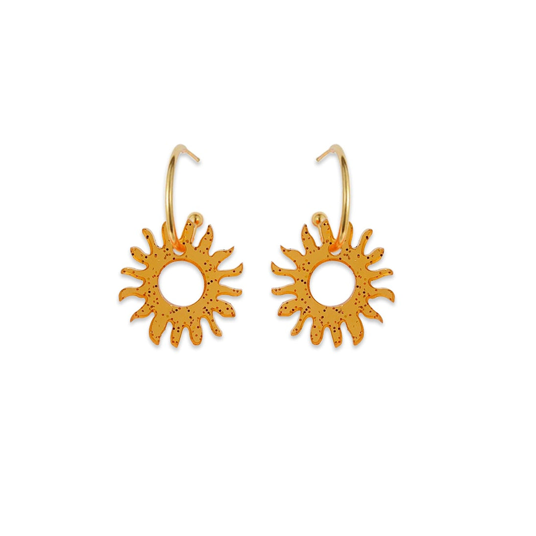 Sun Hoop Earrings - Translucent Orange Glitter