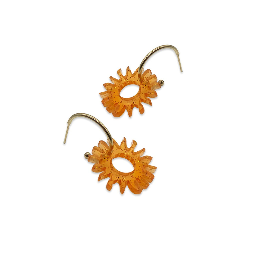 Sun Hoop Earrings - Translucent Orange Glitter