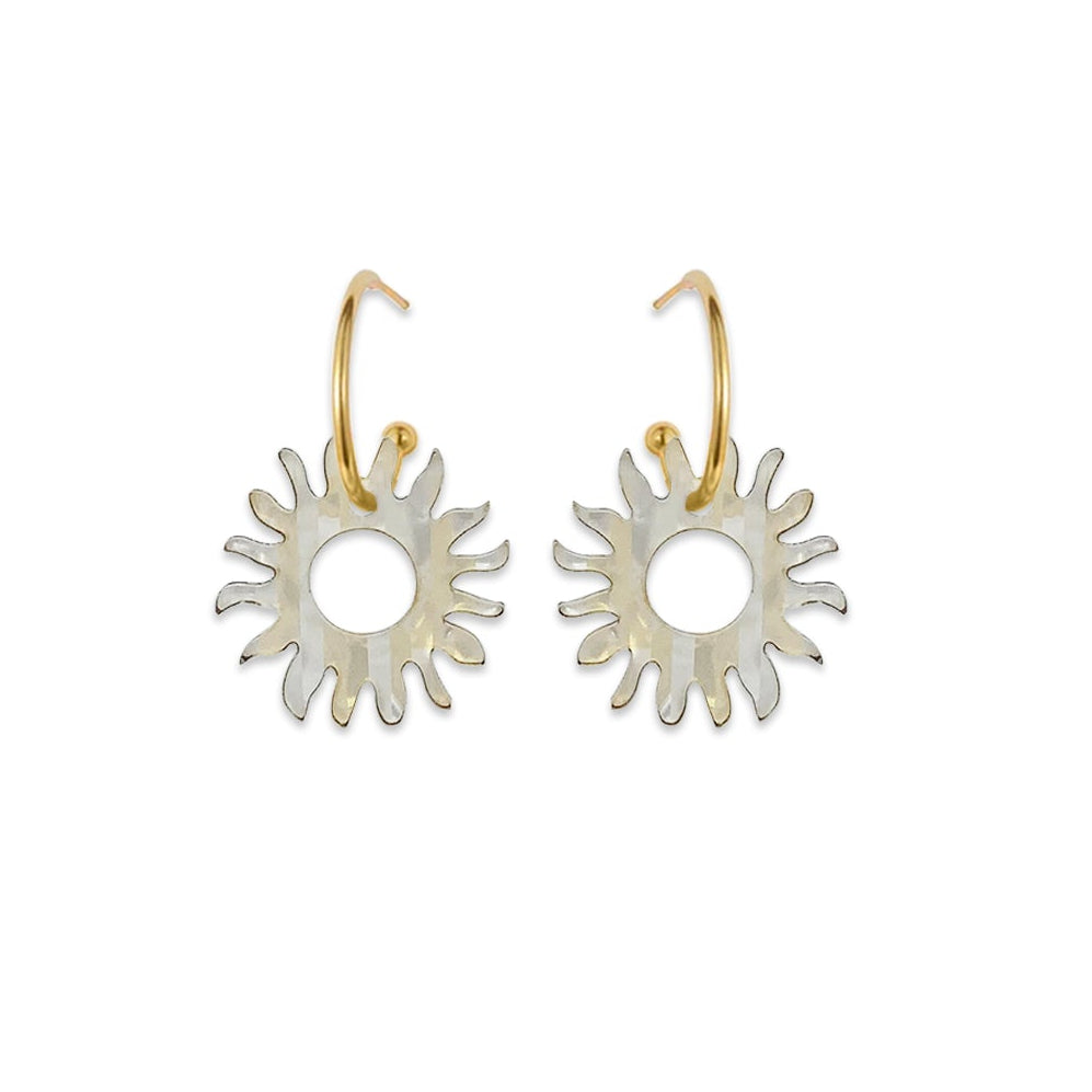 Sun Hoop Earrings - White & Gold Confetti