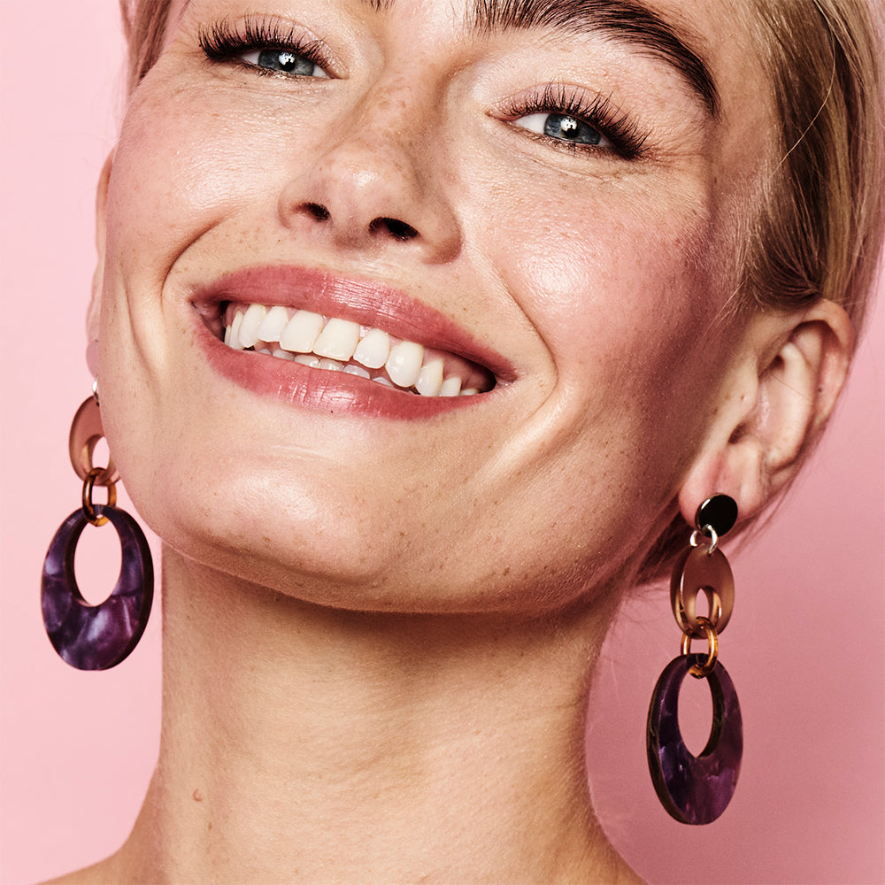 Swinging Circle Drop Earrings - Amethyst Pearl & Champagne