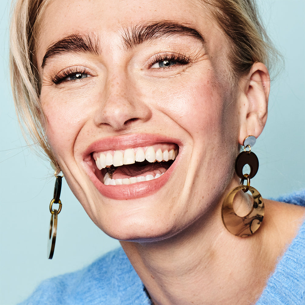Swinging Circle Drop Earrings - White Tortoiseshell & Earth