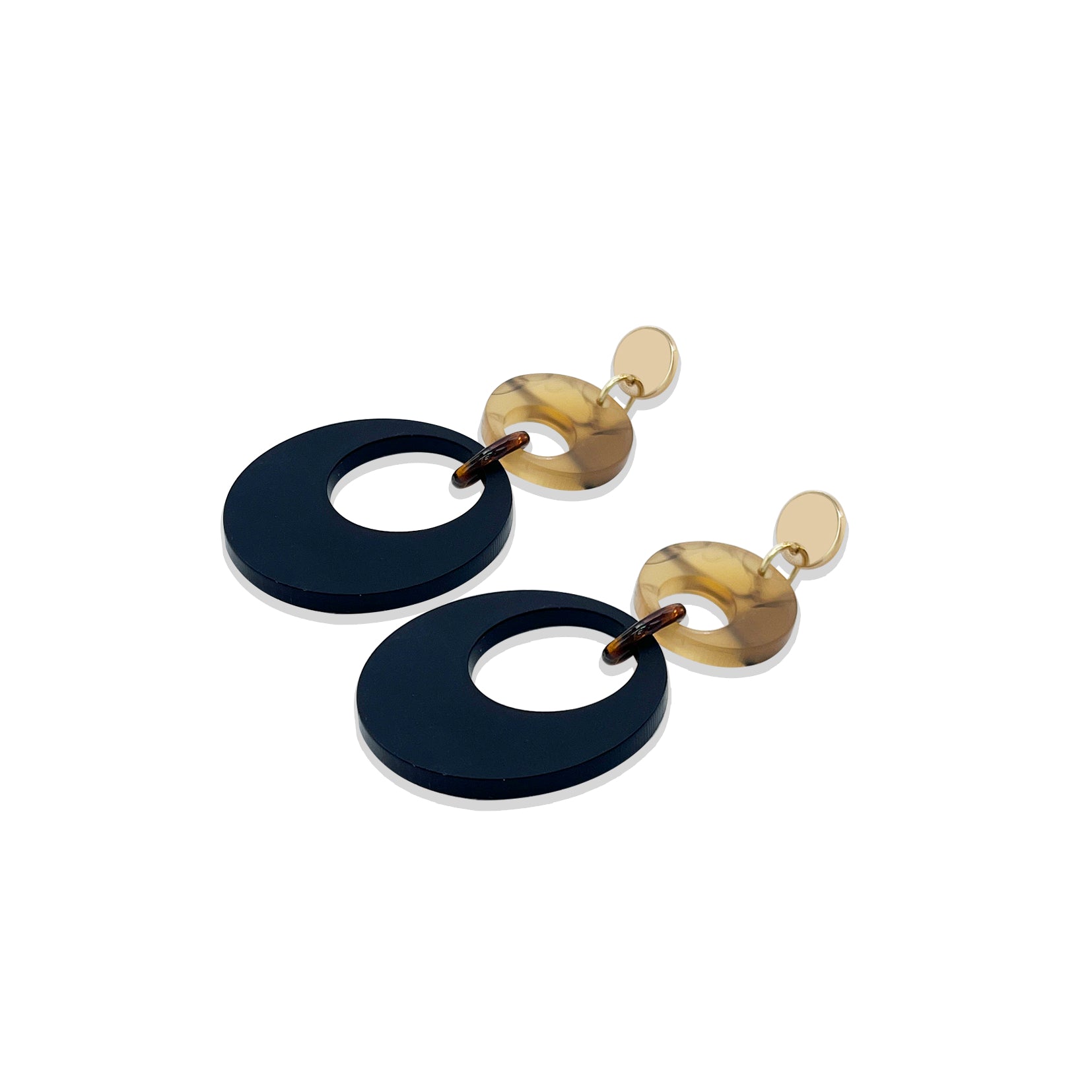 Swinging Circle Drop Earrings - Black & White Tortoiseshell