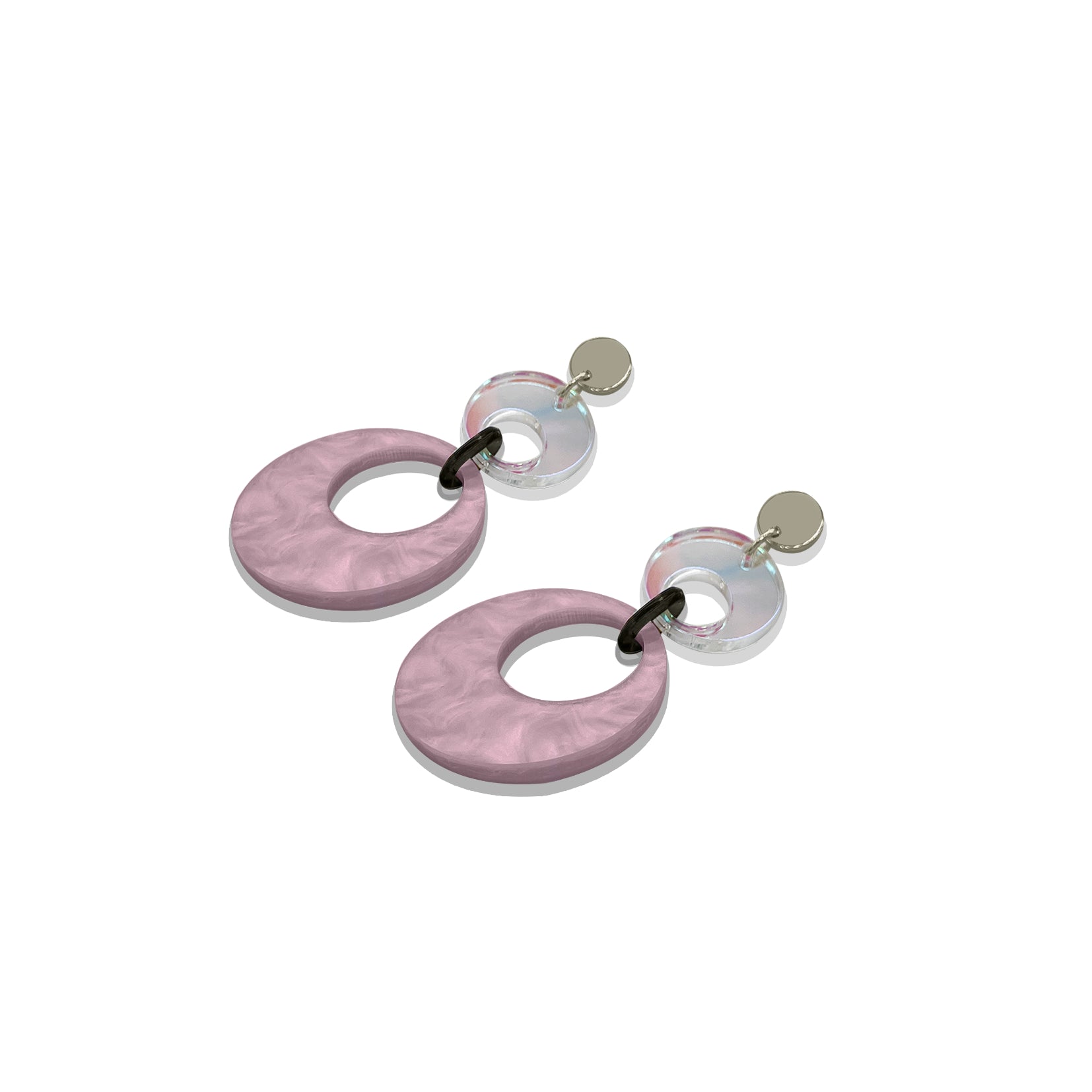 Swinging Circle Drop Earrings - Mauve Pearl & Iridescent