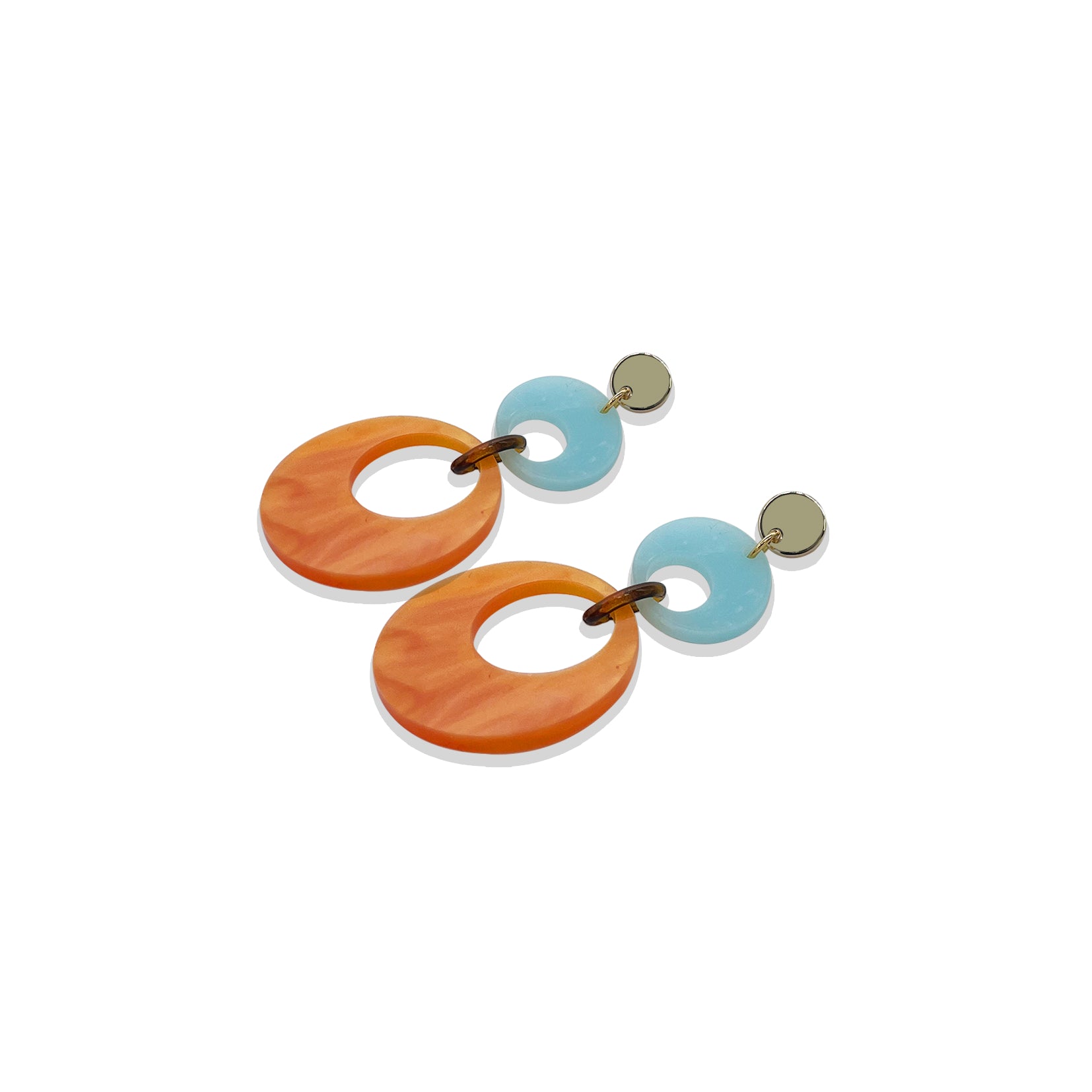 Swinging Circle Drop Earrings - Orange Pearl & Island Blue
