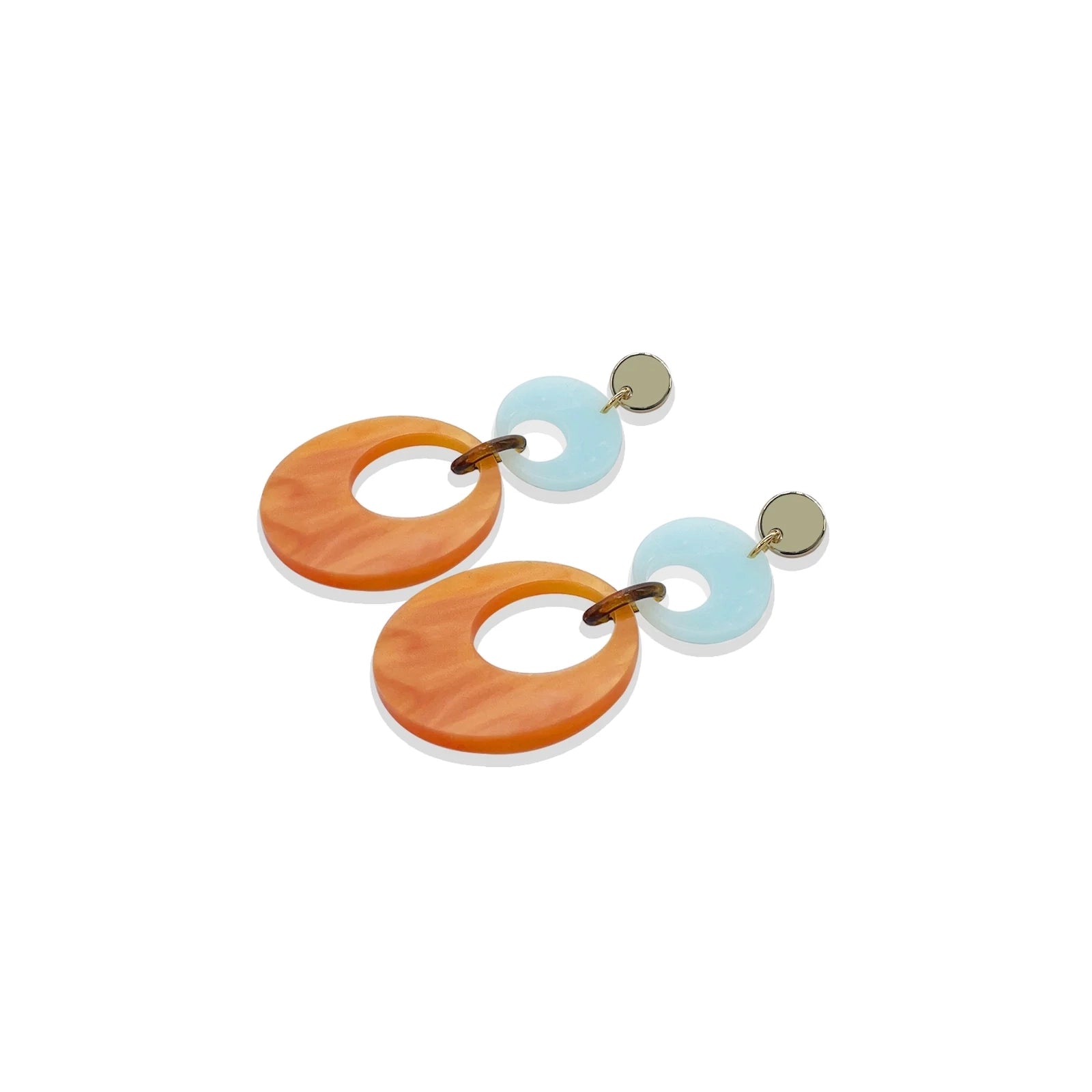 Swinging Circle Drop Earrings - Orange Pearl & Island Blue