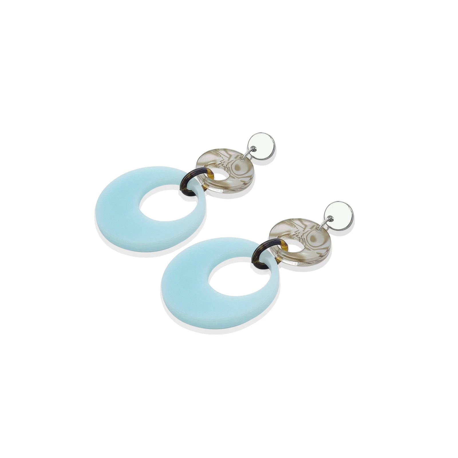 Swinging Circle Drop Earrings - Island Blue & Shell