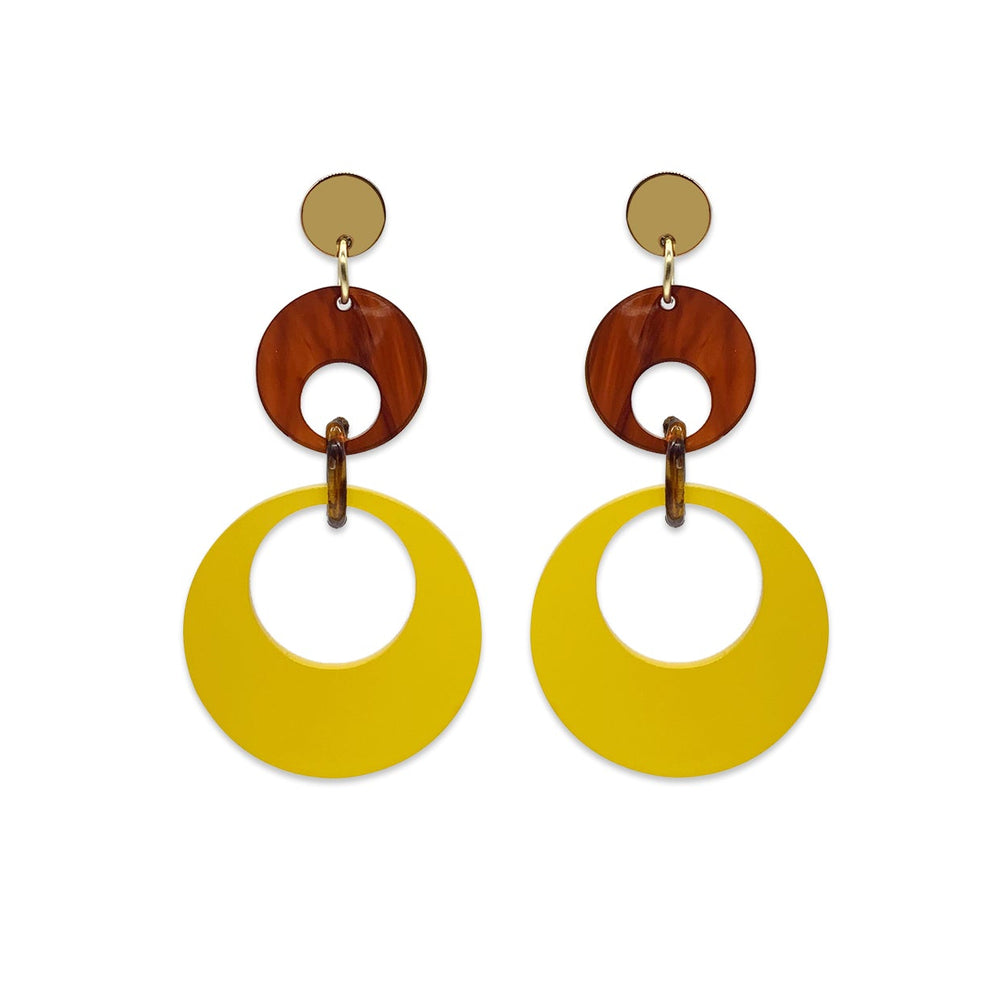 Swinging Circle Drop Earrings - Saffron & Tortoiseshell