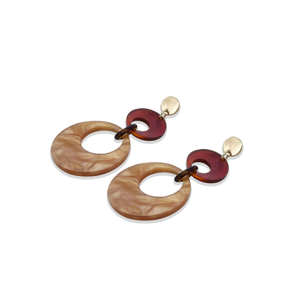 Swinging Circle Drop Earrings - Caramel swirl & Tortoiseshell