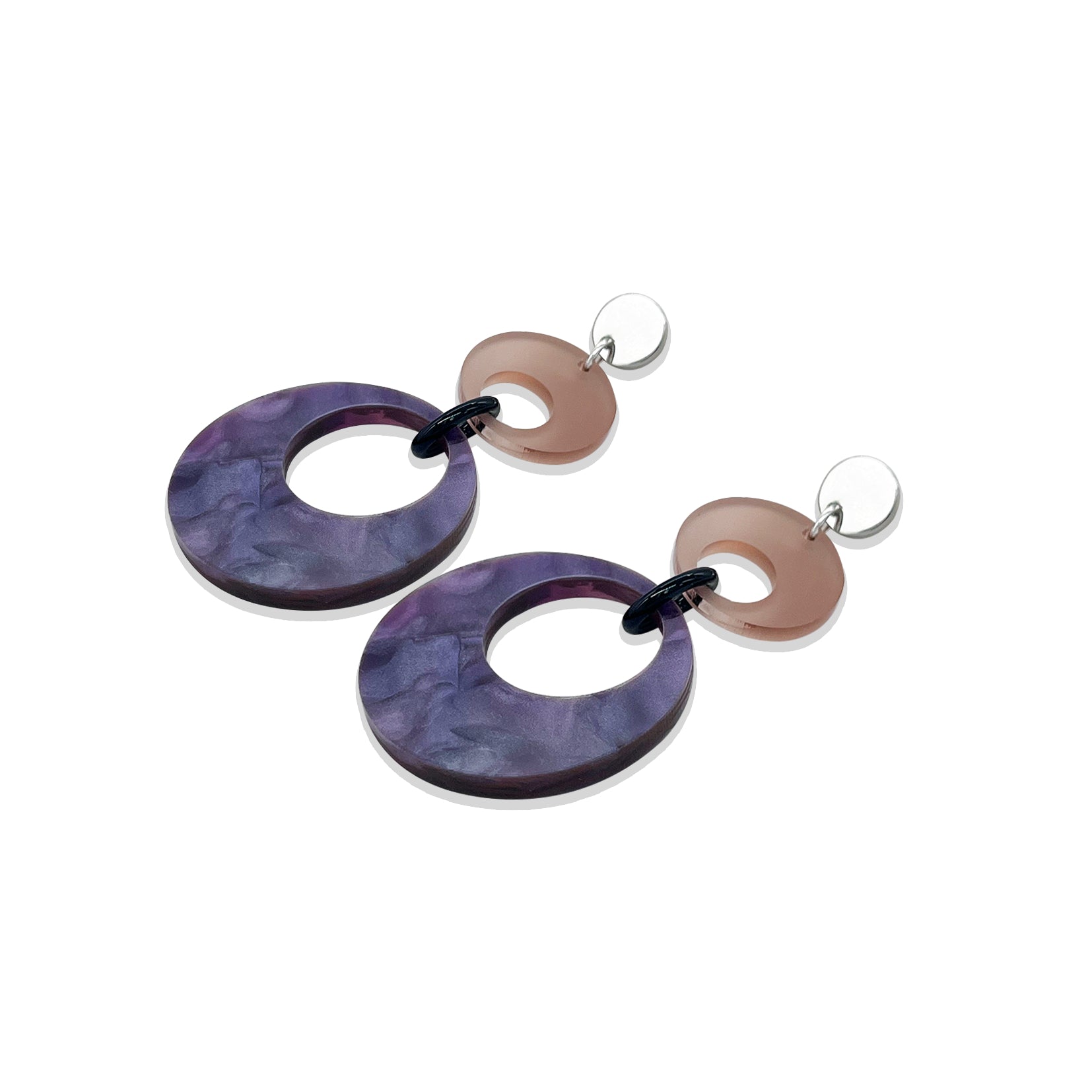 Swinging Circle Drop Earrings - Amethyst Pearl & Champagne