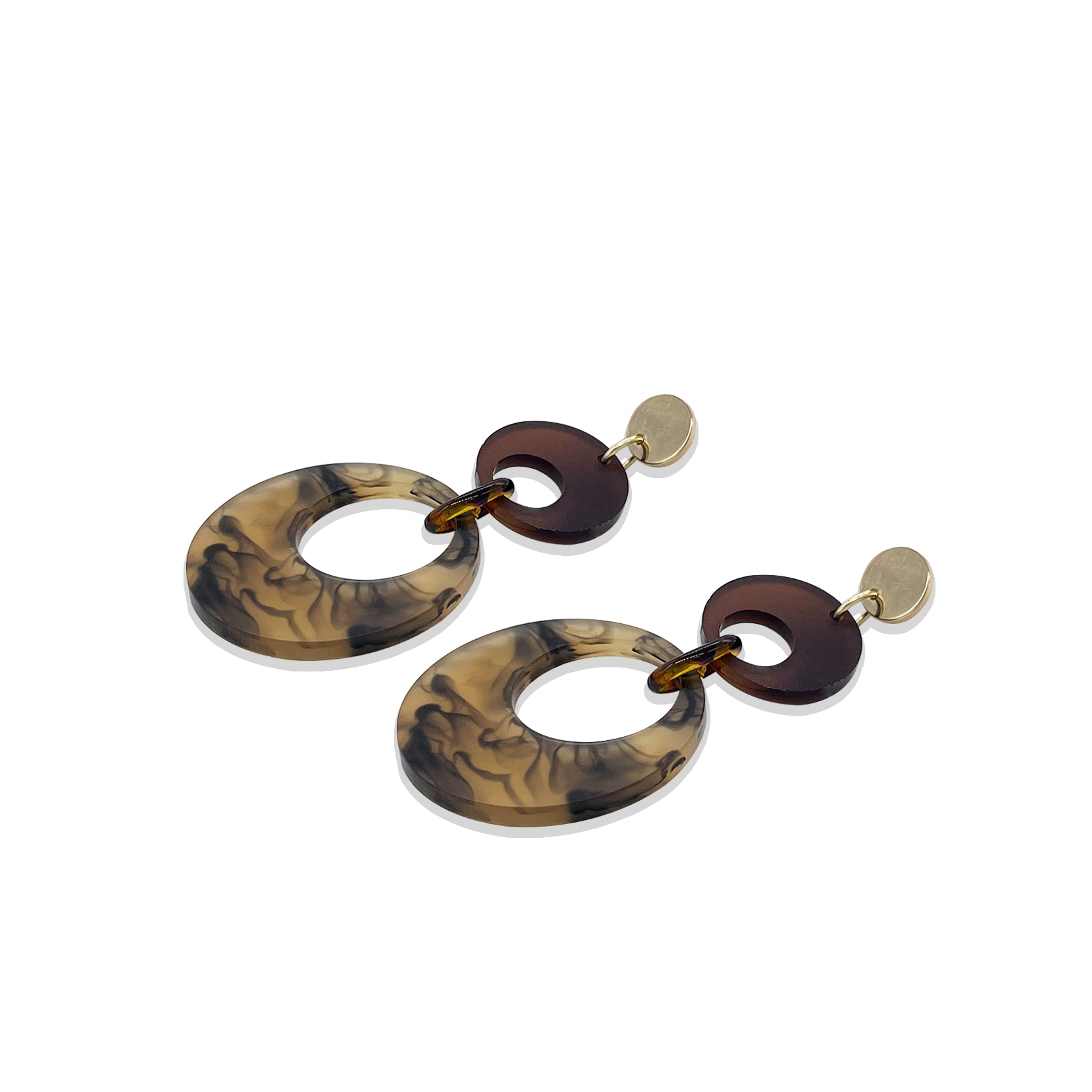 Swinging Circle Drop Earrings - White Tortoiseshell & Earth