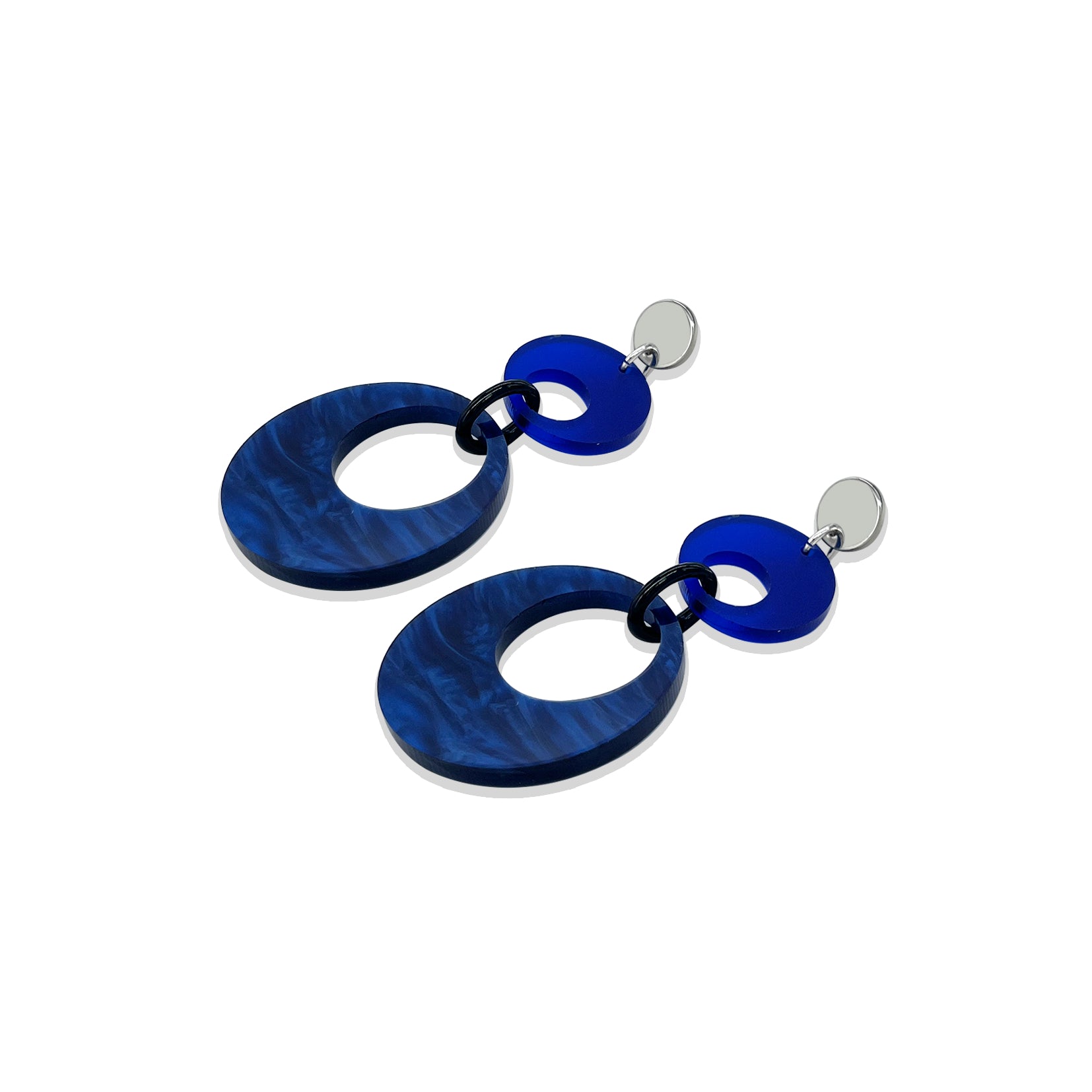 Swinging Circle Drop Earrings - Midnight Blue Swirl & Sapphire