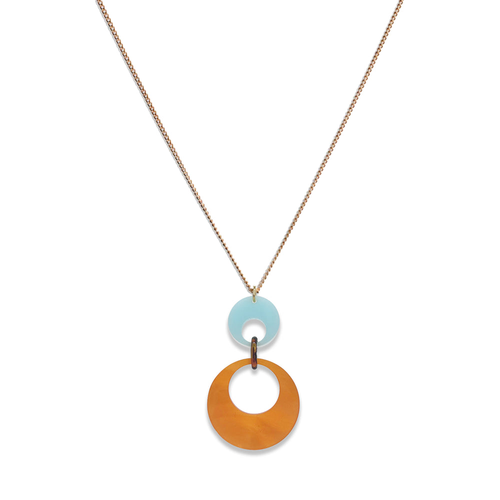 Swinging Circle Pendant - Orange Pearl & Island Blue