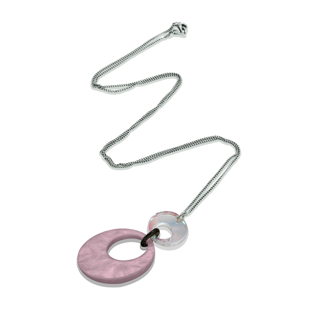 Swinging Circle Pendant - Mauve Pearl & Iridescent