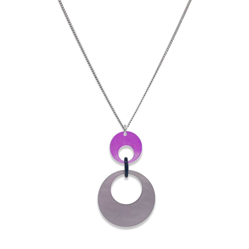 Swinging Circle Pendant - Mauve Pearl & Iridescent