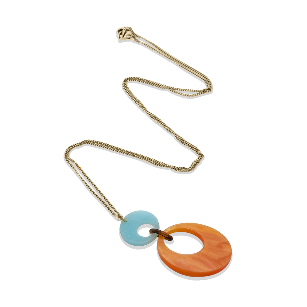 Swinging Circle Pendant - Orange Pearl & Island Blue