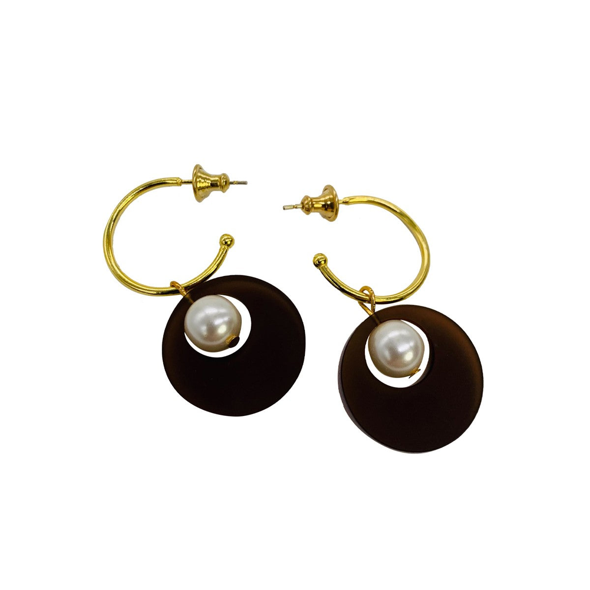Charming Pearl Circle Earrings - Earth Brown