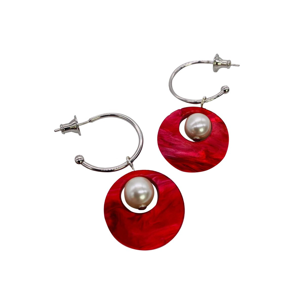 Charming Pearl Circle Earrings - Pink Swirl