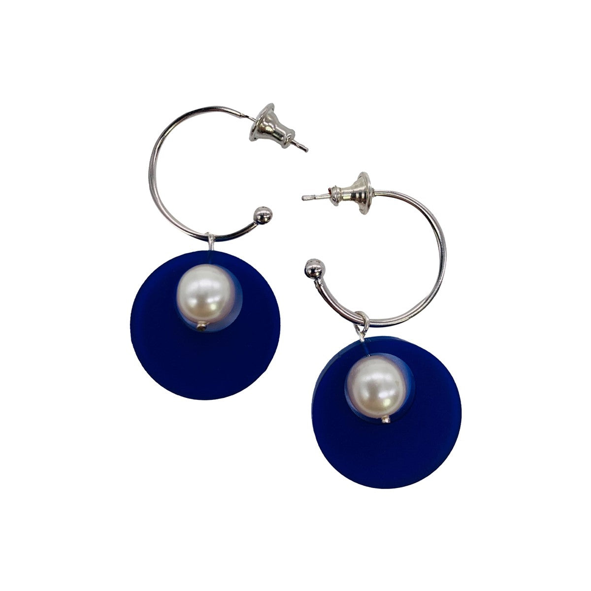 Charming Pearl Circle Earrings - Sapphire Blue