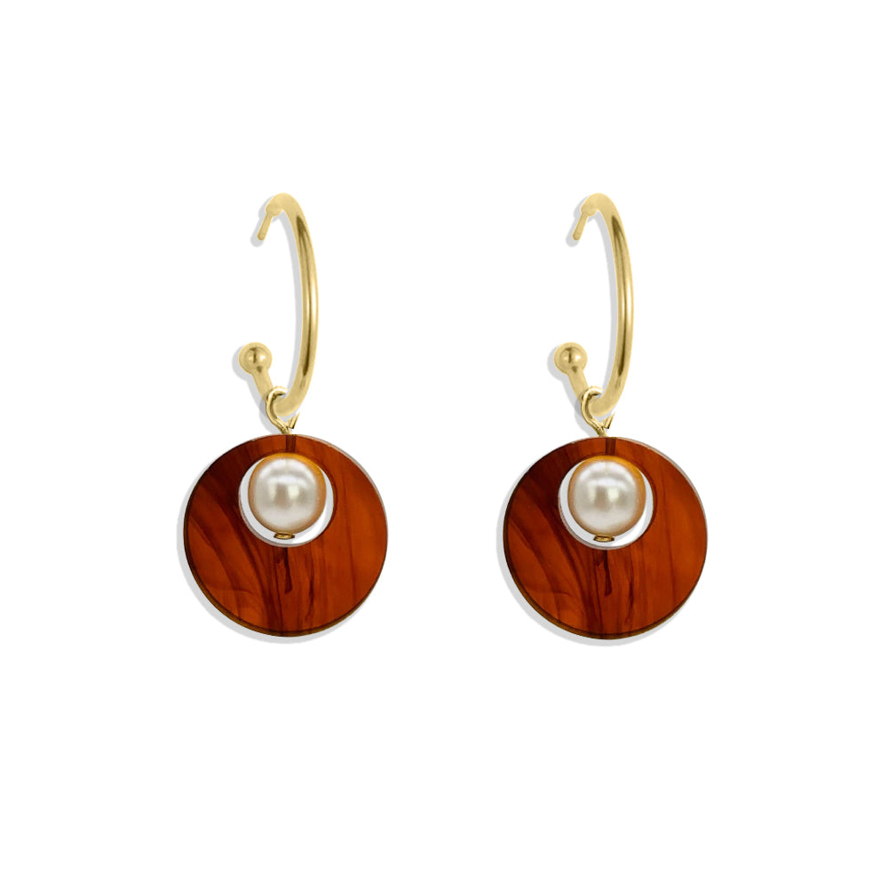 Charming Pearl Circle Earrings - Tortoiseshell