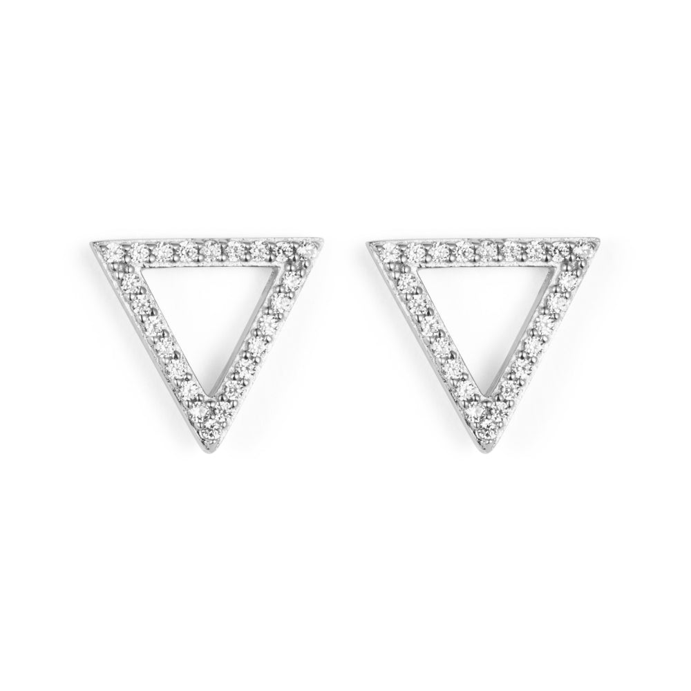 Triangle Stud Earrings - Sterling Silver & Cubic Zirconia