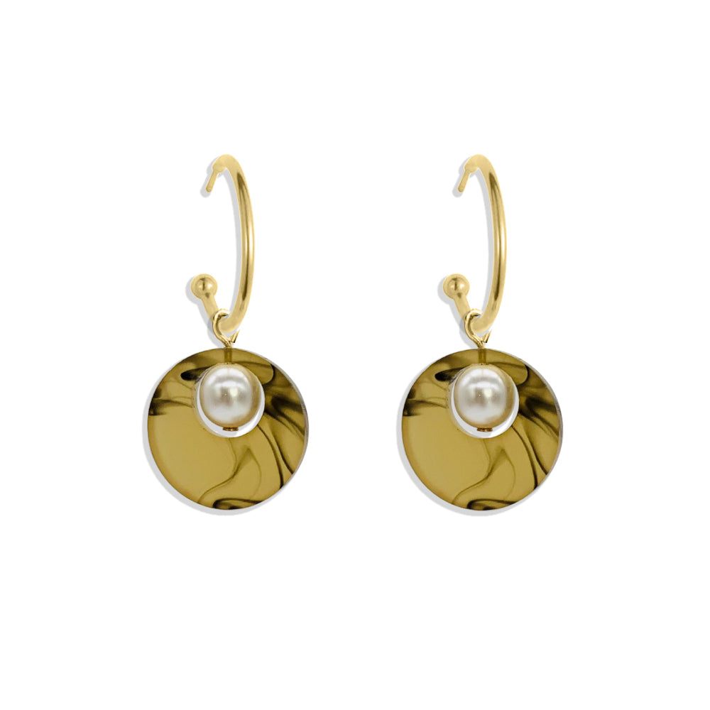 Charming Pearl Circle Earrings - White Tortoiseshell