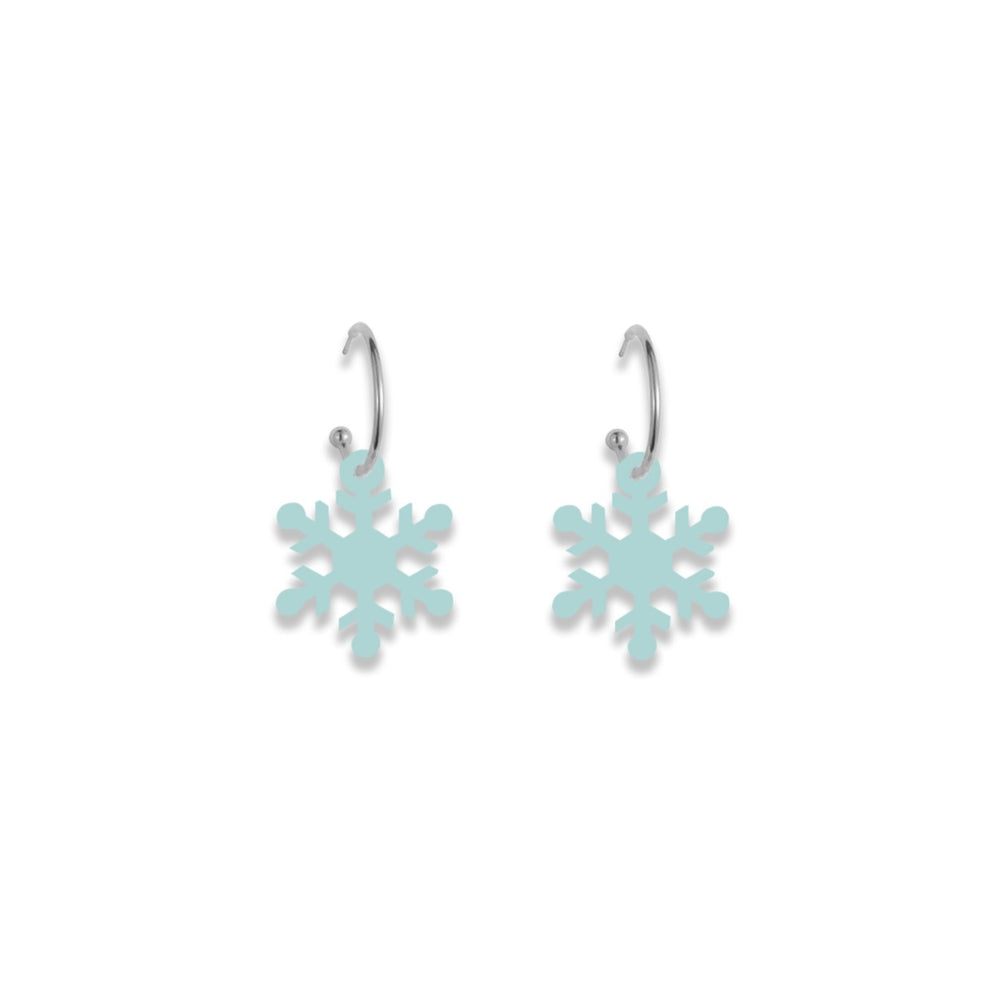 Rounded Snowflake Hoop Earrings - Light Blue