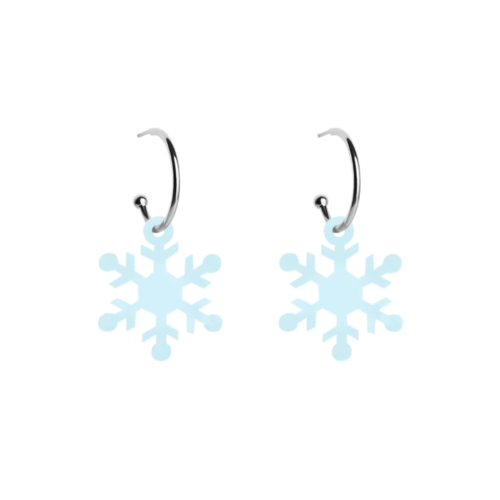 Rounded Snowflake Hoop Earrings - Light Blue