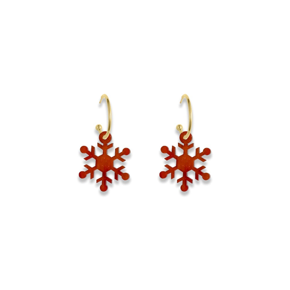 Rounded Snowflake Hoop Earrings - Sienna Red