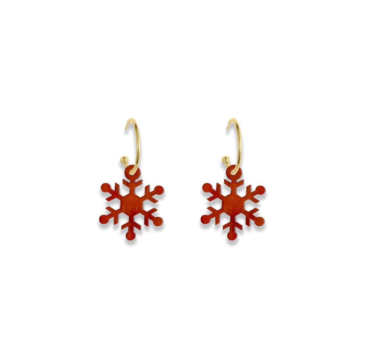 Rounded Snowflake Hoop Earrings - Sienna Red