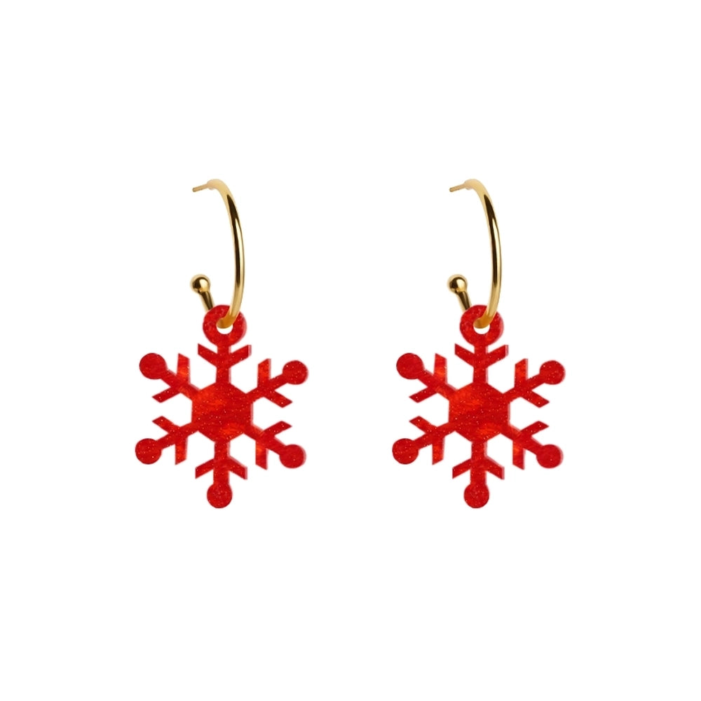 Rounded Snowflake Hoop Earrings - Sienna Red