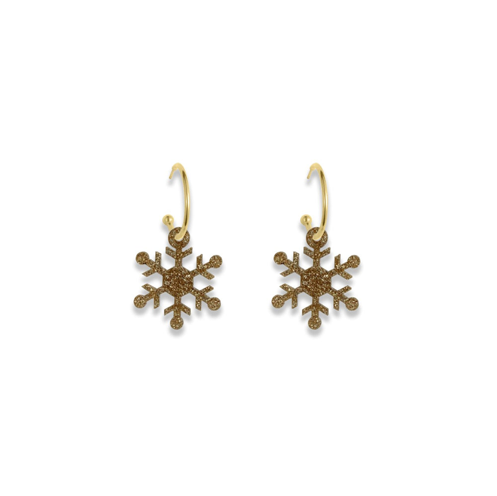 Rounded Snowflake Hoop Earrings - Gold Glitter