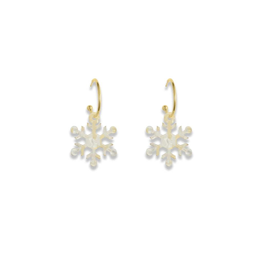 Rounded Snowflake Hoop Earrings - Gold and White