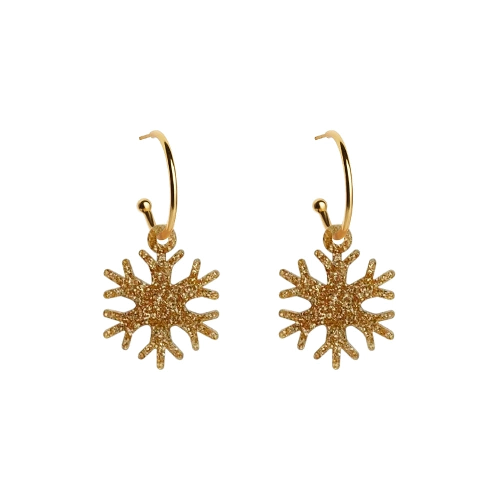 Snowflake Hoop Earrings - Gold Glitter