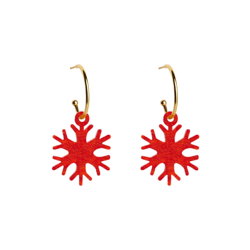 Snowflake Hoop Earrings - Sienna Red