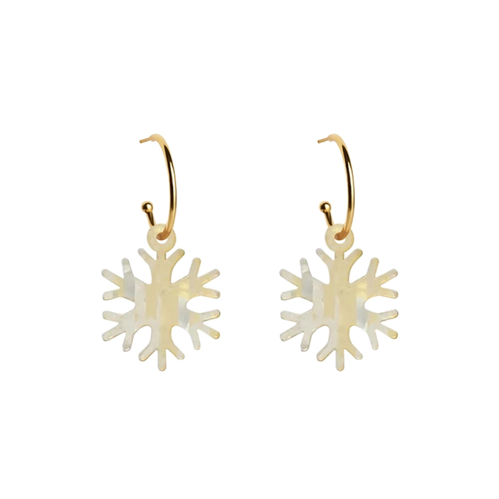 Snowflake Hoop Earrings - Gold Stripe