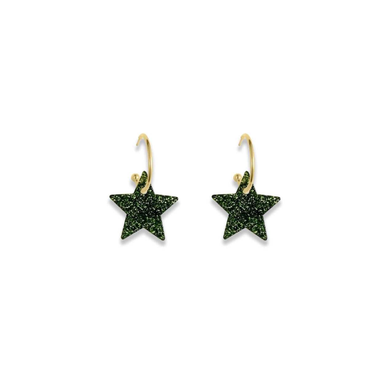 Star Hoop Earrings - Forest Green Glitter