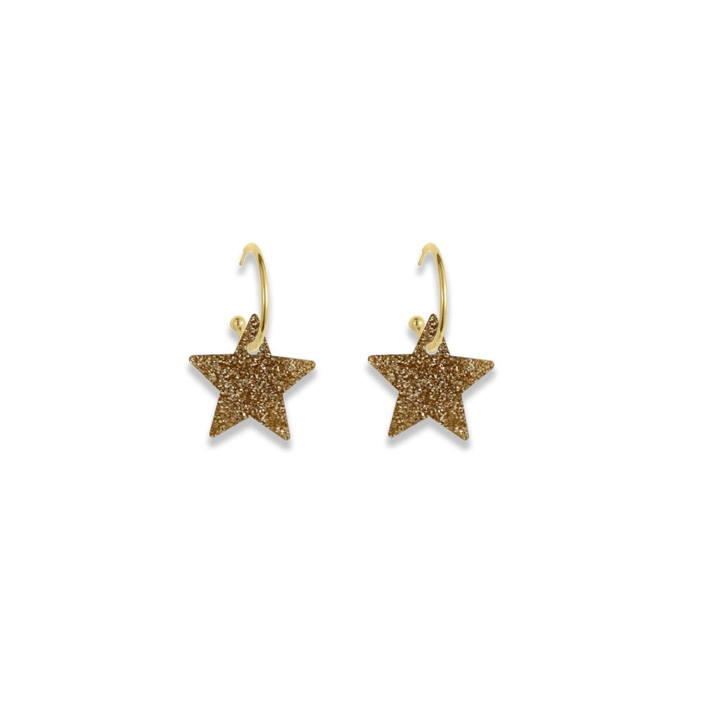 Star Hoop Earrings - Gold Glitter