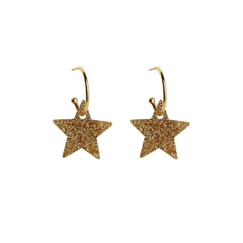 Star Hoop Earrings - Gold Glitter