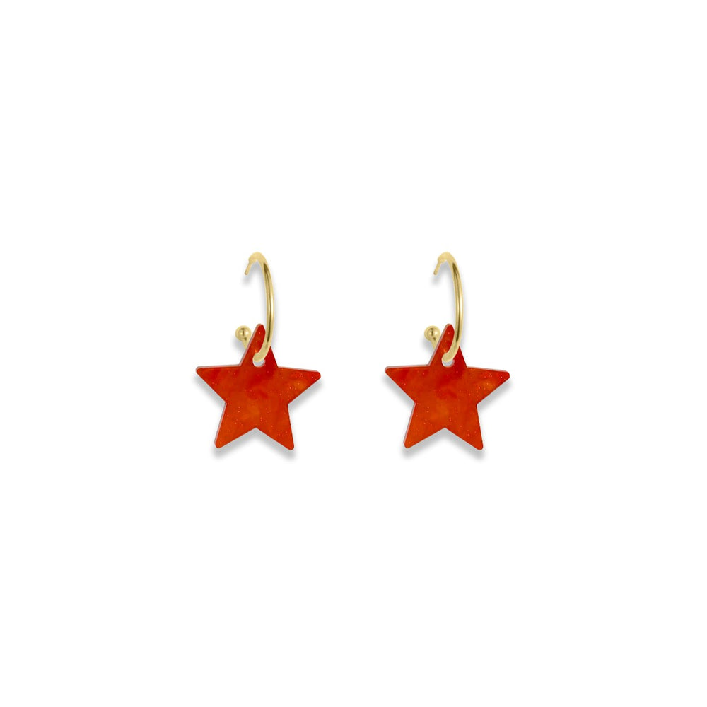 Star Hoop Earrings - Sienna Red