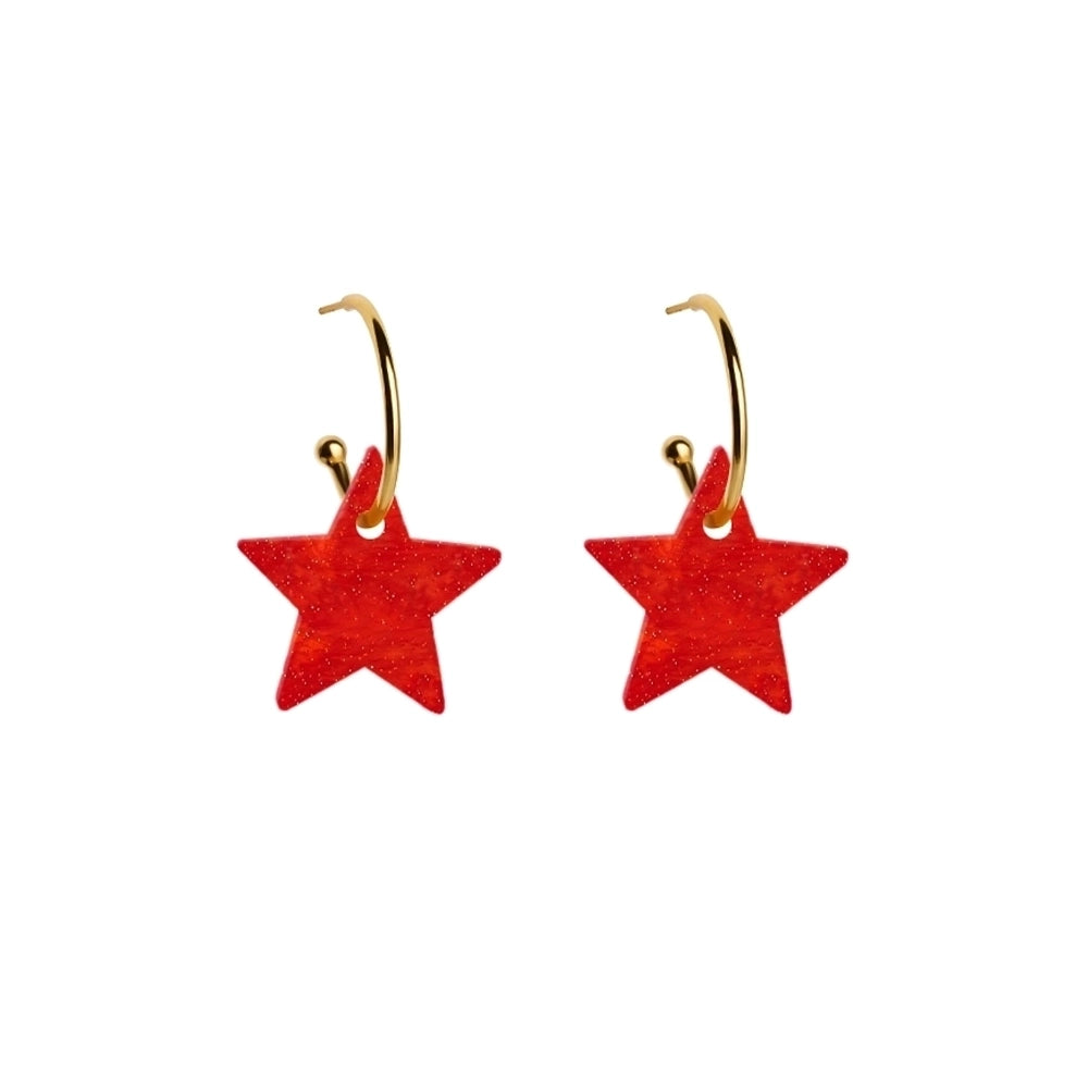 Star Hoop Earrings - Sienna Red