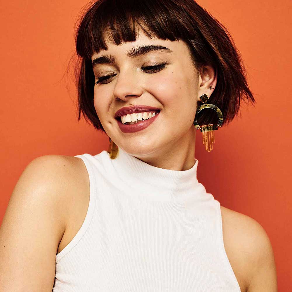 Toolally Art Deco Chandeliers Inky Black and Yellow Earrings