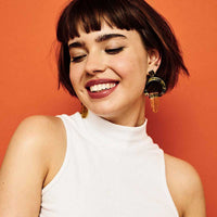 Toolally Art Deco Chandeliers Inky Black and Yellow Earrings