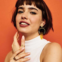 Toolally Art Deco Chandeliers Inky Black and Yellow Earrings