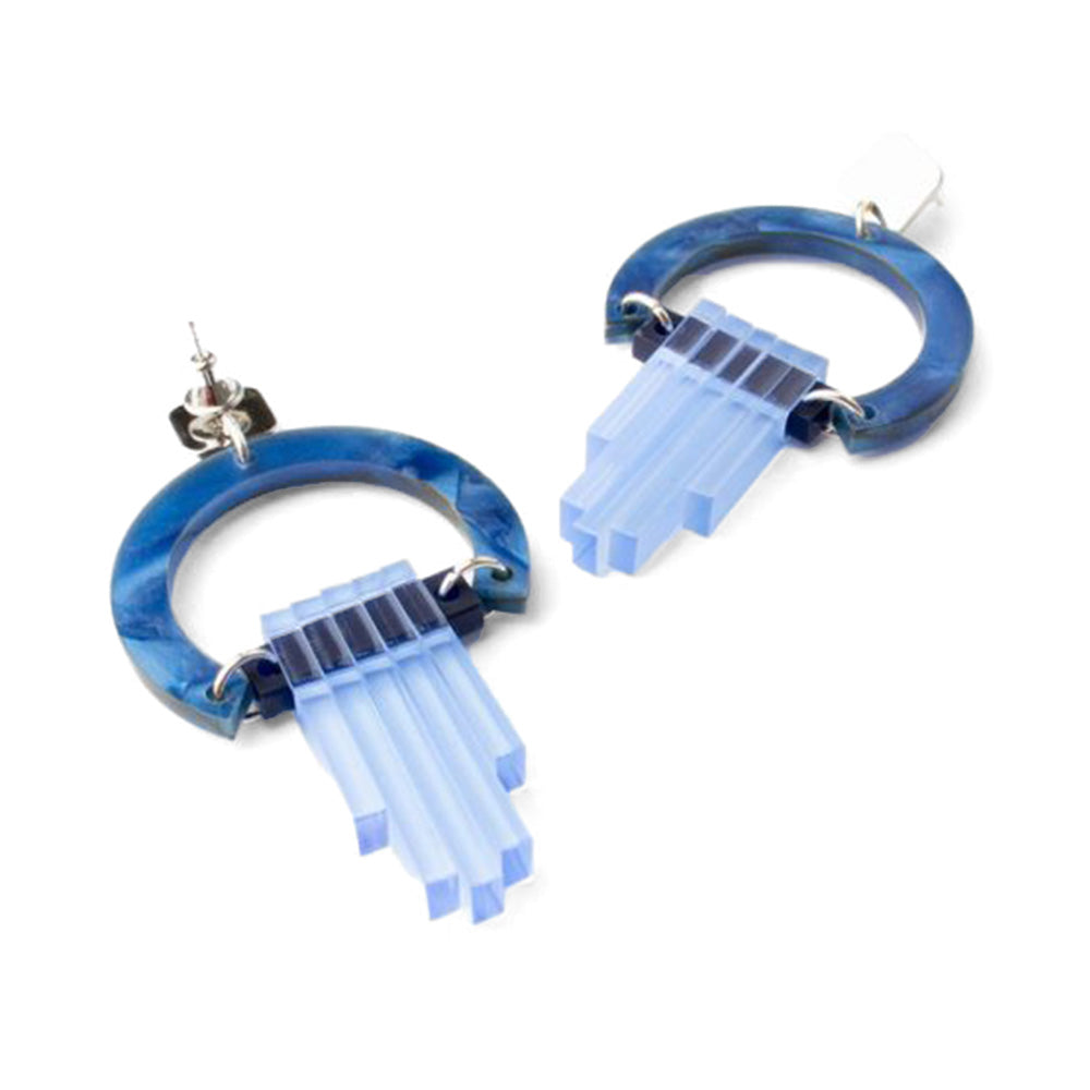 Toolally Earrings Art Deco Chandeliers Sapphire Blue