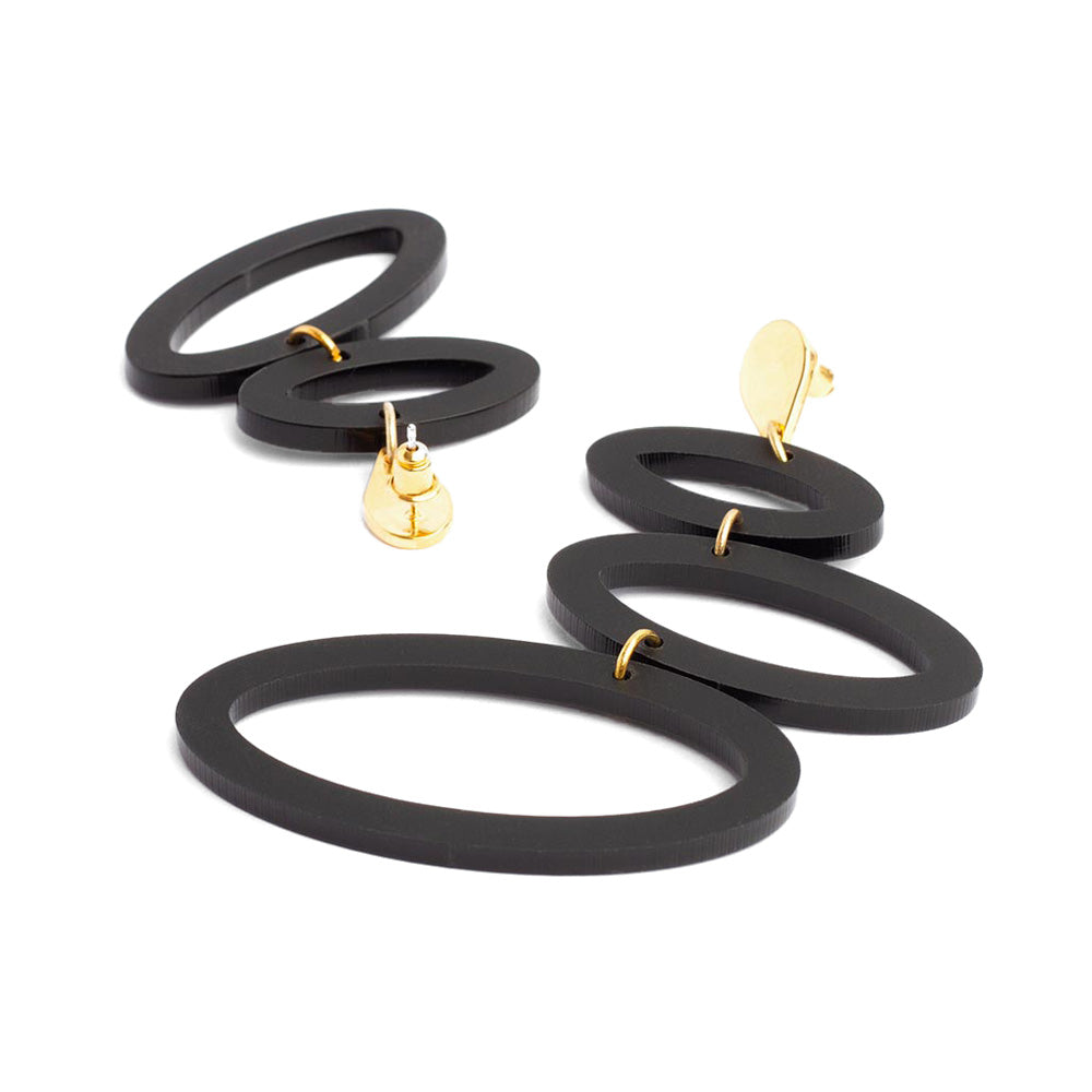 Toolally Earrings Asymmetric Ellipses Black