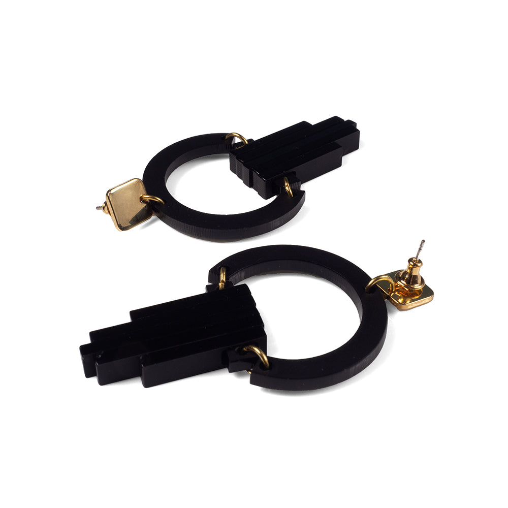 Toolally Earrings Art Deco Chandeliers Black