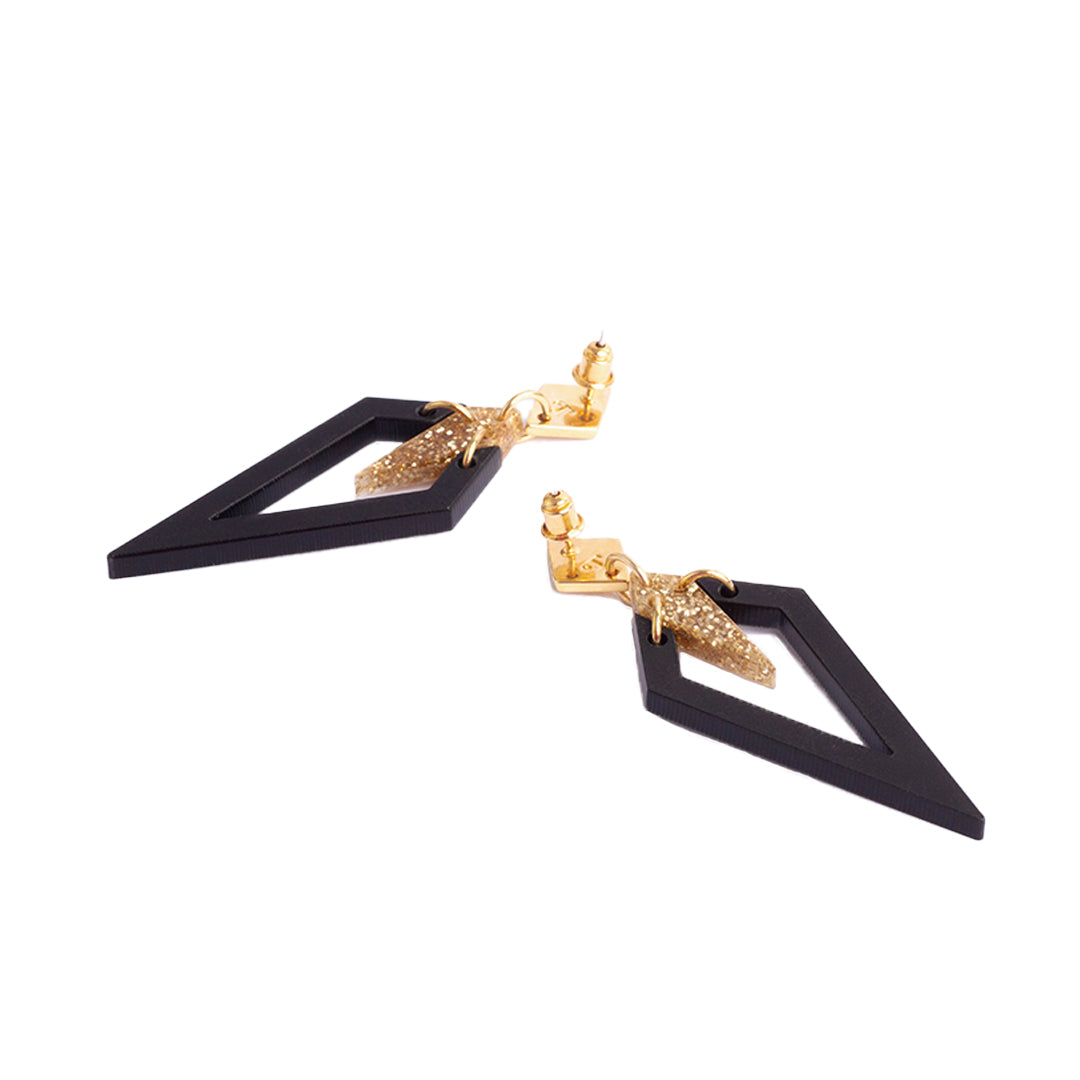 Toolally Arrowheads Black and Gold Glitter Earrings