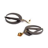 Toolally Earrings Crescent Hoops Black and Gold
