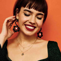 Toolally Earrings Pearl Daisy Drops Black